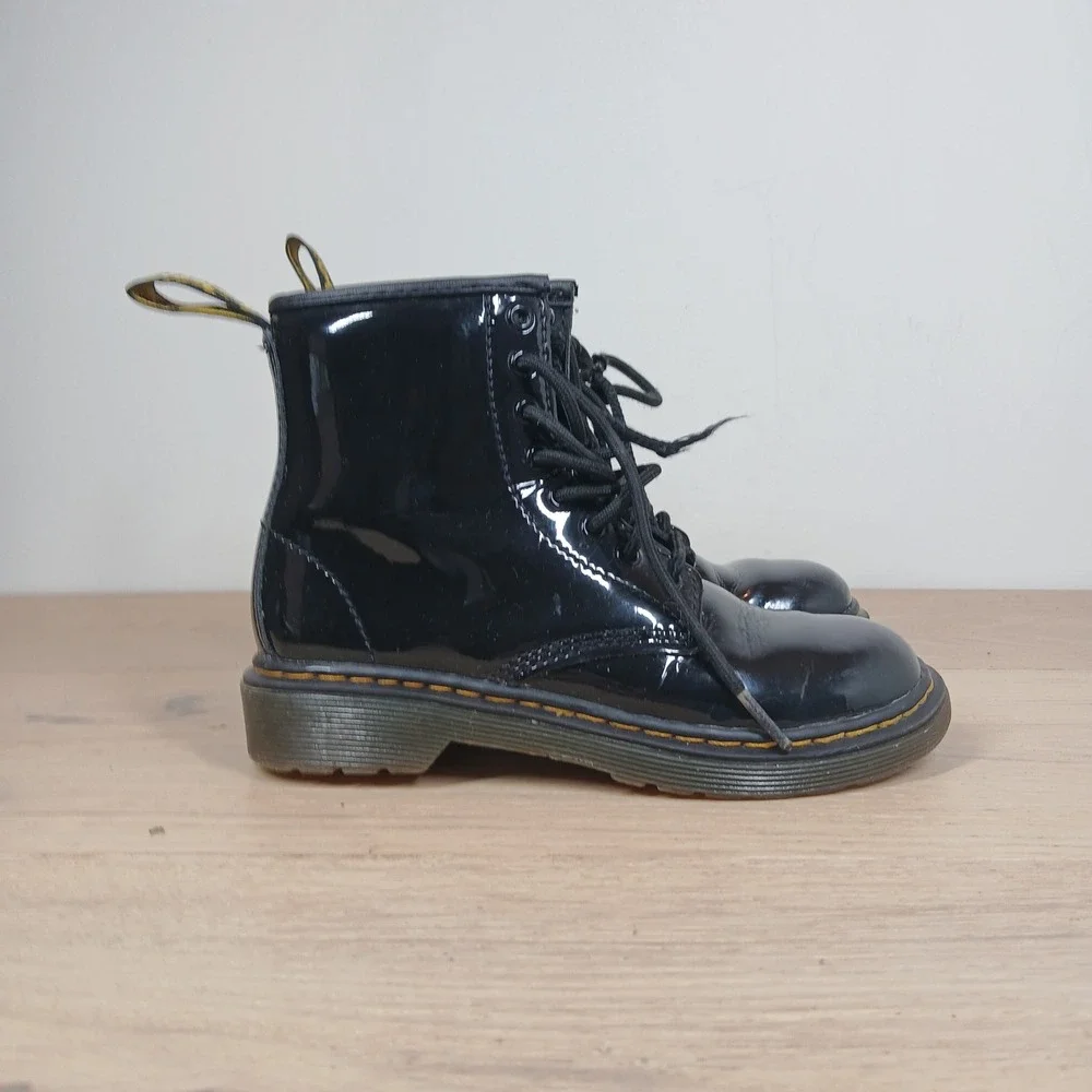 Dr. Martens Delaney Boots Kids 13 Black Patent Leather Lace Up Side Zip Combat